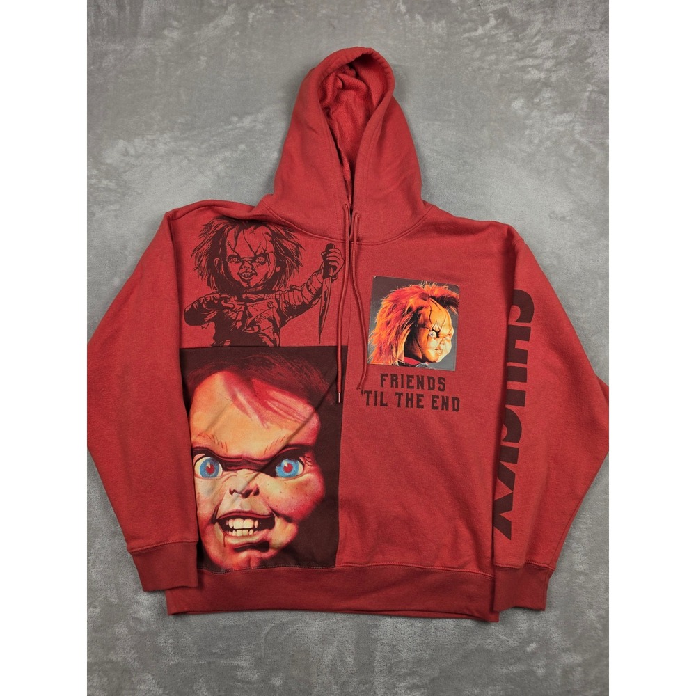 Chucky Graphic Hoodie Mens L Red Friends Til The End Horror Movie Sweatshirt